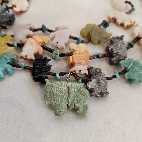 Native American Buffalo Fetish Tiered Necklace Handcrafted Sterling Necklace - Picture 4 of 11